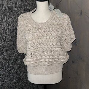 Rachel and Zoe short sleeve sweater beige with gold metallic short sleeves Nw/T